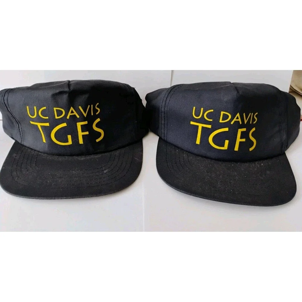 Lot of 2 Vintage UC Davis TGFS Snapback Hats Thank Goodness for Staff Black